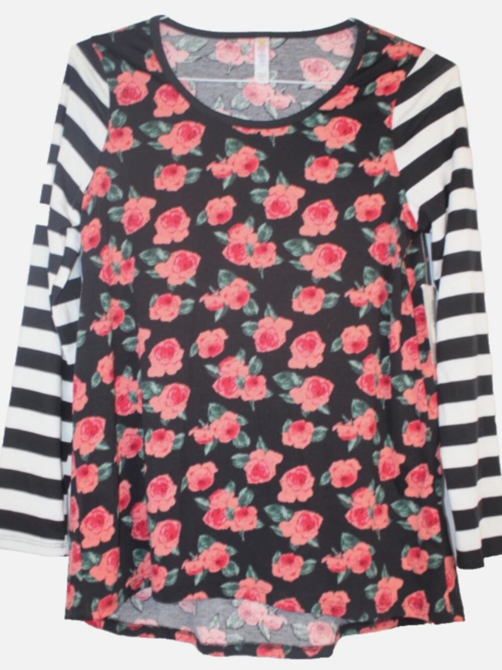 LuLaRoe LYNNAE Women's Shirt Top NWT Size M Medium Pink Roses Black White Stripe